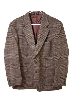 Vintage Roberto Vasalli Brown Camel Hair Blend Glen Plaid Sport Coat, Sz S-42